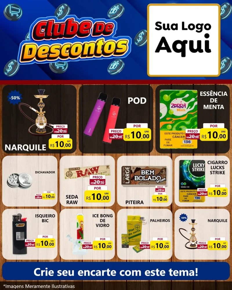 Modelo de Rede Social para Feed Instagram com o tema Clube de Descontos para Tabacaria