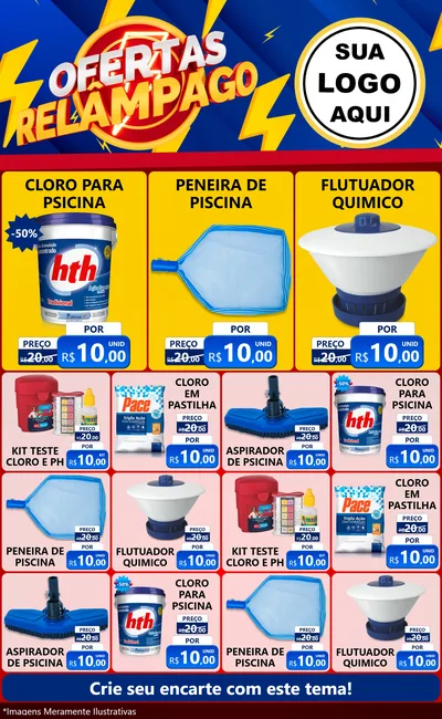 Modelo de Encarte para Encarte Grande com o tema Ofertas Relâmpago para Produtos para Piscina