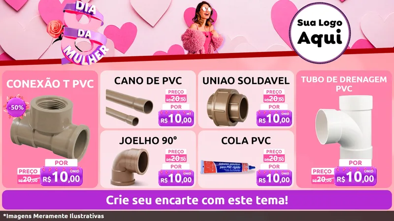 Modelo de TV para TV Horizontal com o tema Dia da Mulher para Tubos e conexões