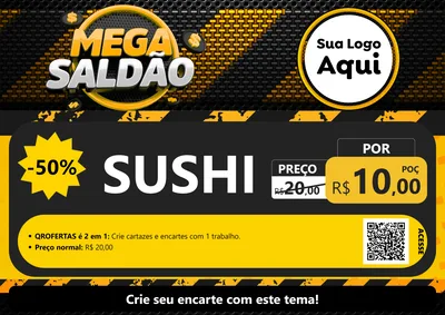 Modelo de Cartaz para Cartaz A4 Horizontal com o tema Mega Saldão para Comida japonesa