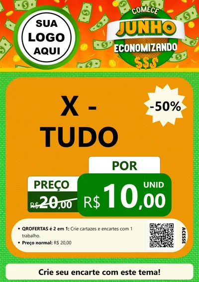 Modelo de Cartaz para Cartaz A4 Vertical com o tema Comece Junho Economizando para Hamburgueria