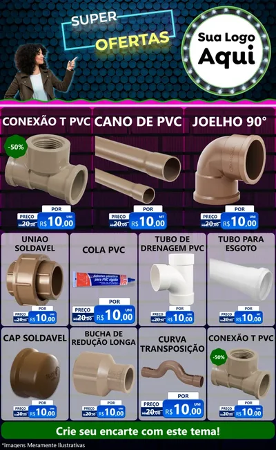 Modelo de Encarte para Encarte Grande com o tema Super Ofertas para Tubos e conexões