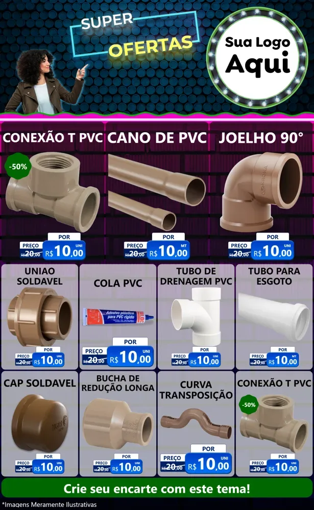 Modelo de Encarte para Encarte Grande com o tema Super Ofertas para Tubos e conexões