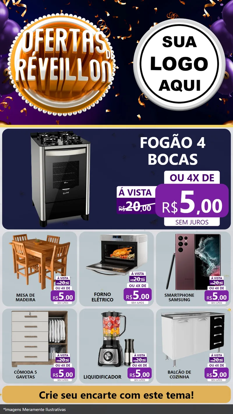 Modelo de Rede Social para Stories com o tema Ofertas de Réveillon para Móveis e Eletro