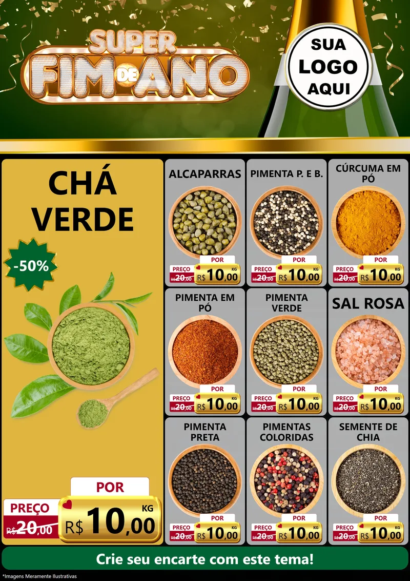 Modelo de Encarte para Encarte A4 Vertical com o tema Super Fim de Ano para Produtos Naturais
