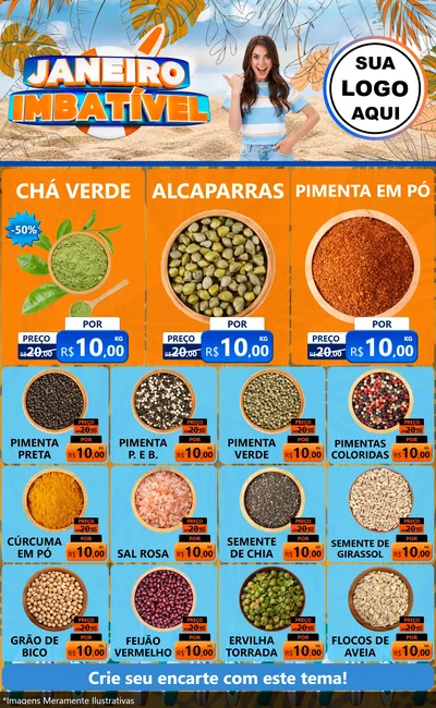 Modelo de Encarte para Encarte Grande com o tema Janeiro Imbatível para Produtos Naturais