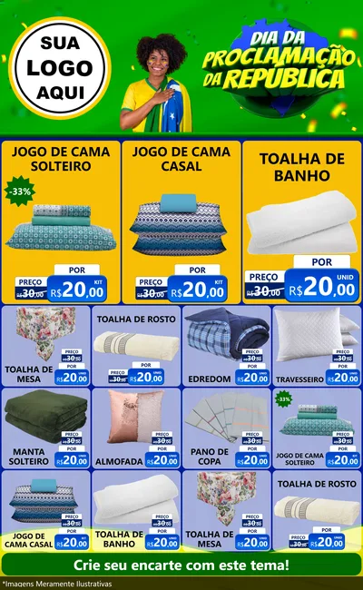 Modelo de Encarte para Encarte Grande com o tema Dia Da Proclamação Da República para Cama, Mesa e Banho