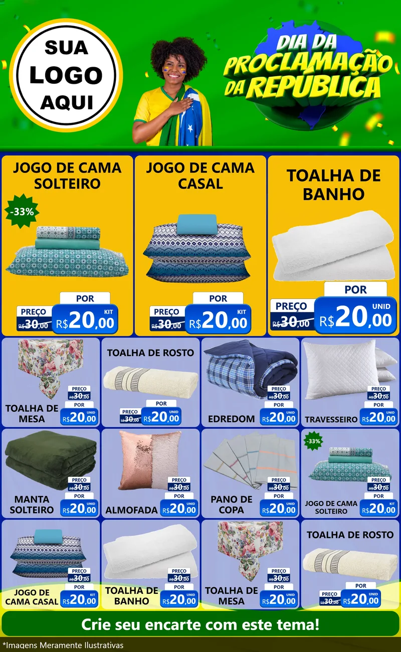 Modelo de Encarte para Encarte Grande com o tema Dia Da Proclamação Da República para Cama, Mesa e Banho
