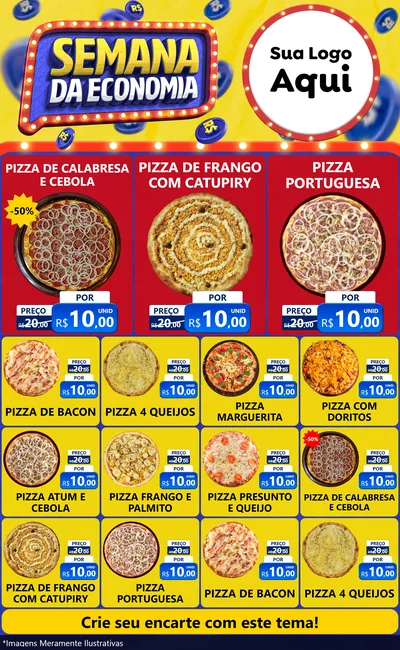 Modelo de Encarte para Encarte Grande com o tema Semana da Economia para Pizzaria