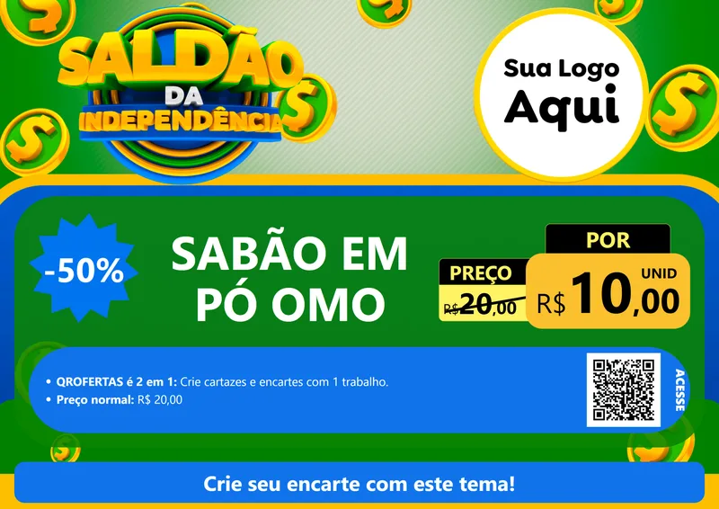 Modelo de Cartaz para Cartaz A4 Horizontal com o tema Saldão da Indepêndencia para Produtos de Limpeza