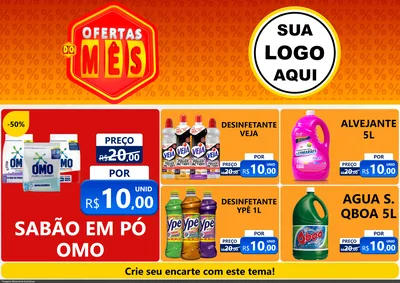 Modelo de Encarte para Encarte A4 Horizontal com o tema Ofertas do Mês para Produtos de Limpeza