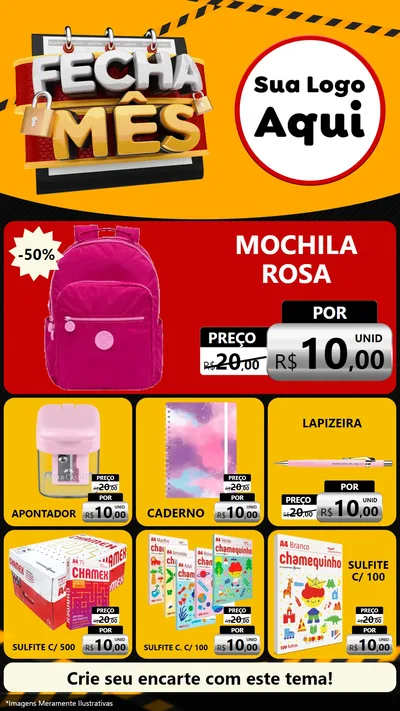 Modelo de Rede Social para Stories com o tema Fecha Mês para Papelaria