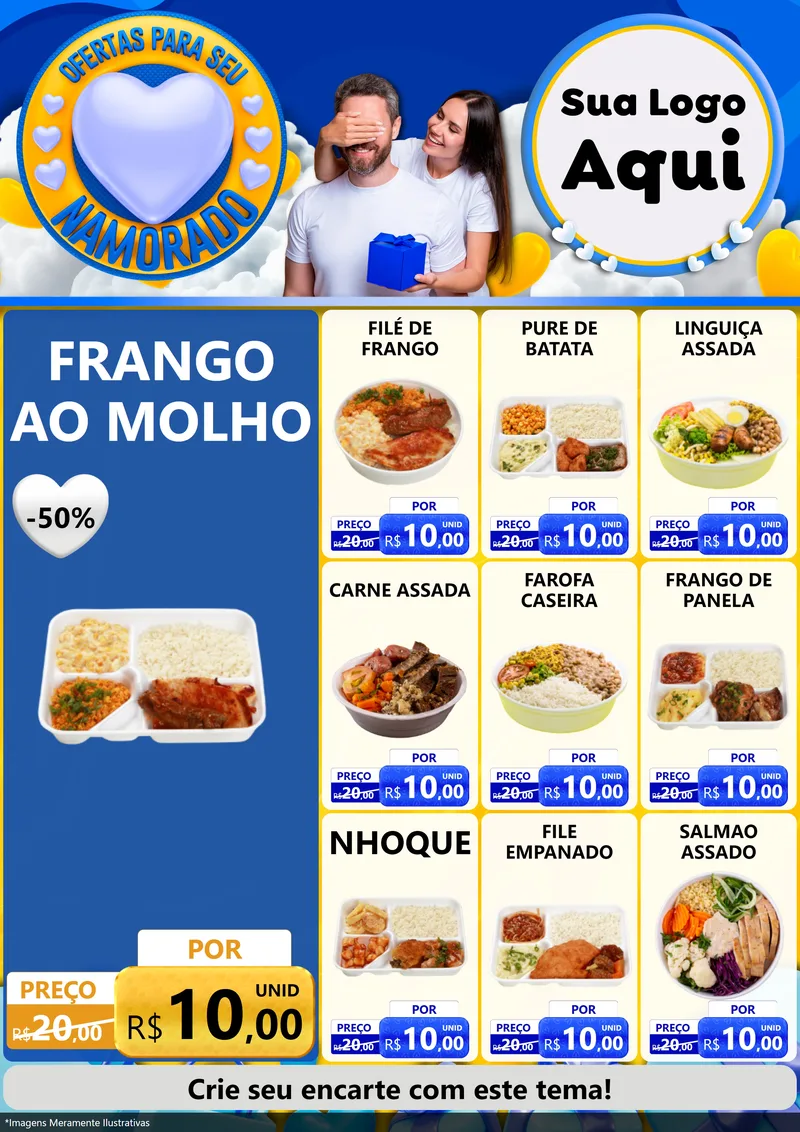 Modelo de Encarte para Encarte A4 Vertical com o tema Ofertas Para Seu Namorado para Restaurante