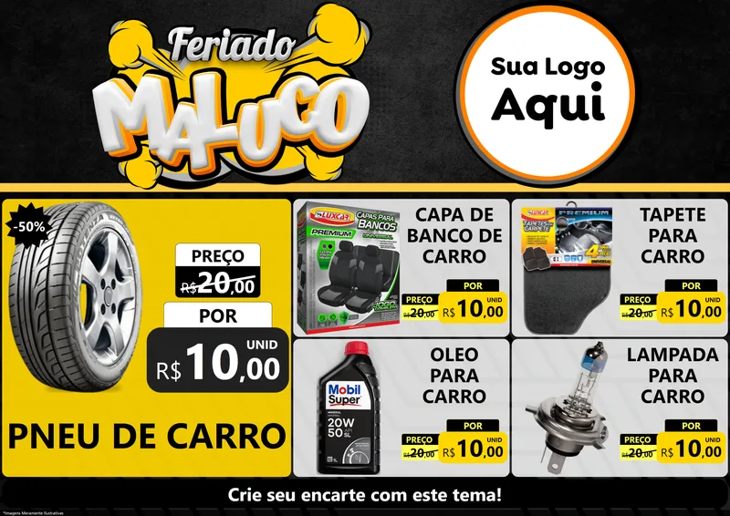 Modelo de Encarte para Encarte A4 Horizontal com o tema Feriado Maluco para Auto peças