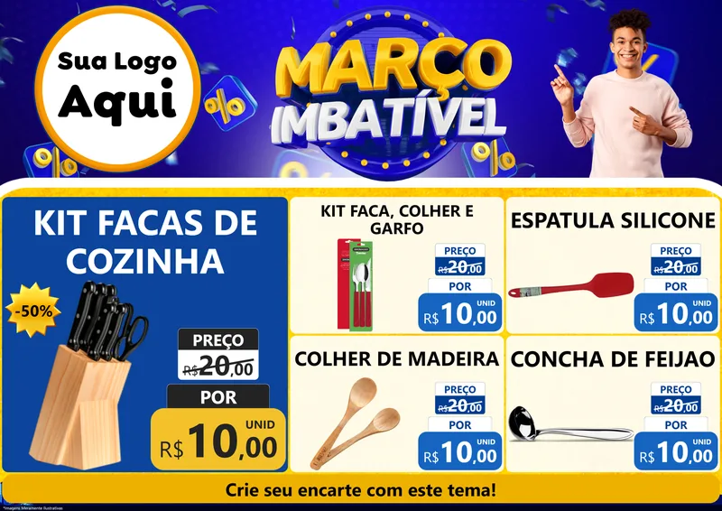 Modelo de Encarte para Encarte A4 Horizontal com o tema Março Imbatível para Utilidades Domésticas