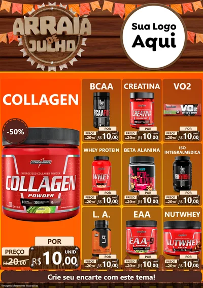 Modelo de Encarte para Encarte A4 Vertical com o tema Arraiá de Julho - Junina para Suplementos alimentares