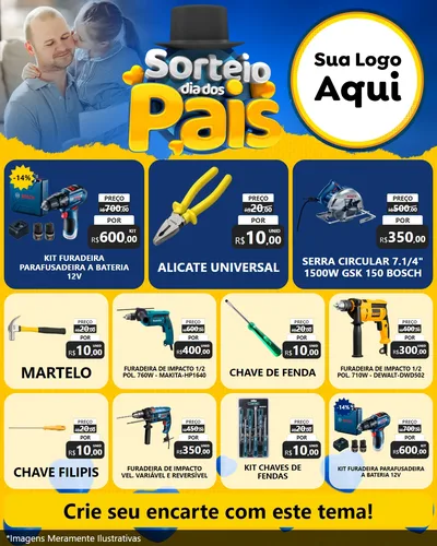 Modelo de Rede Social para Feed Instagram com o tema Sorteio Dia Dos Pais para Maquinas e Ferramentas