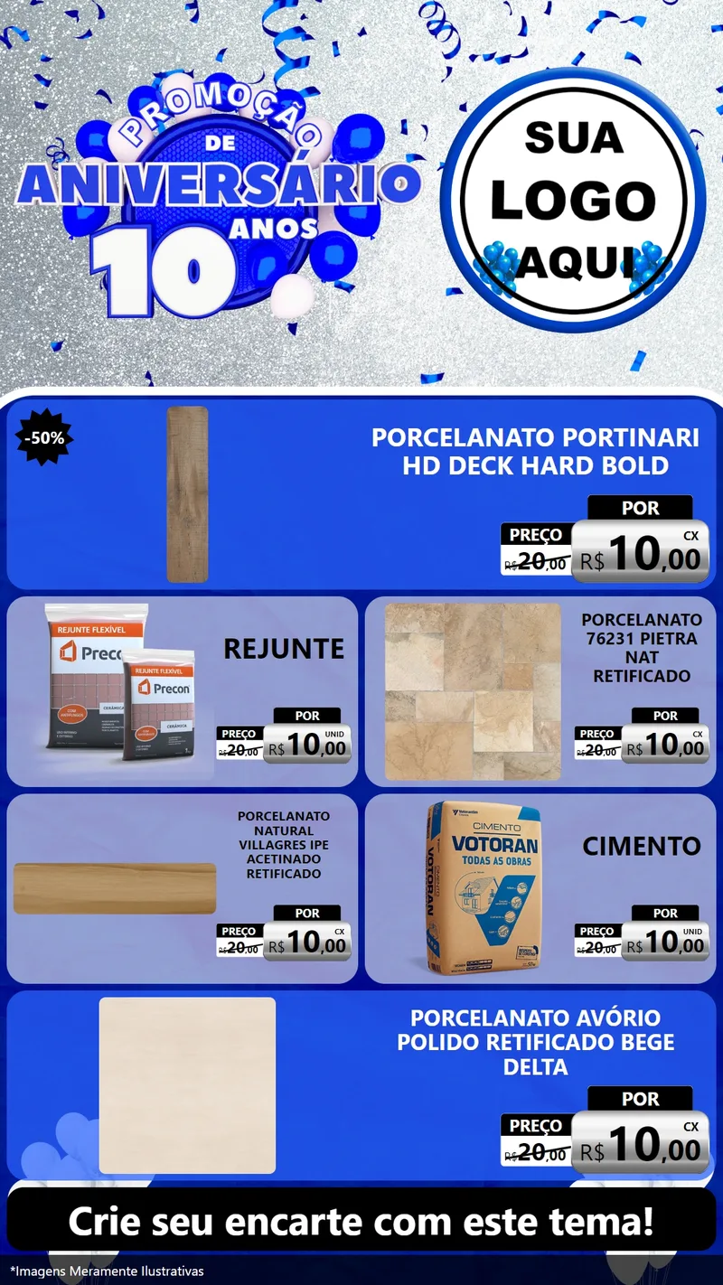 Modelo de TV para TV Vertical com o tema Promoção de Aniversário - 10 Anos para Pisos e revestimentos