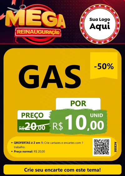 Modelo de Cartaz para Cartaz A4 Vertical com o tema Mega Reinauguração para Água e gás
