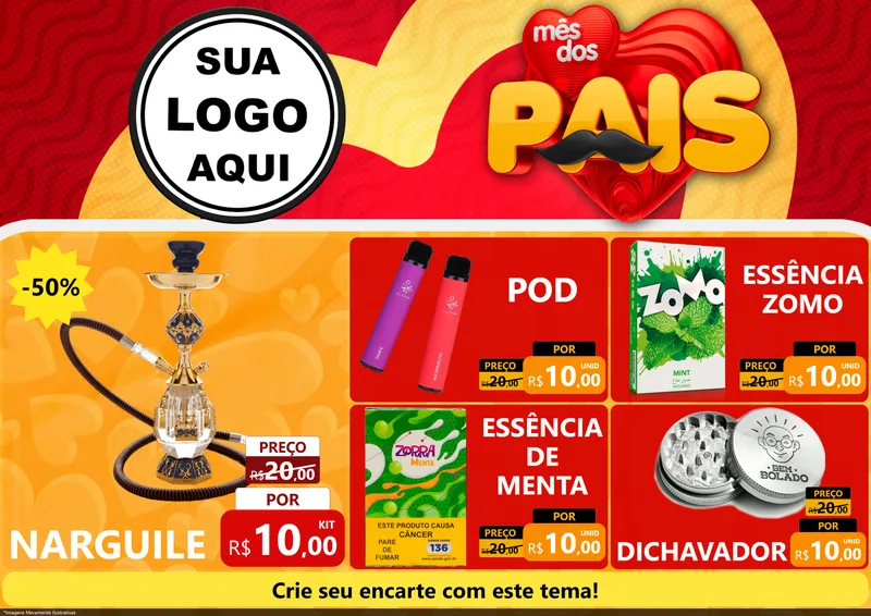 Modelo de Encarte para Encarte A4 Horizontal com o tema Mês Dos Pais para Tabacaria