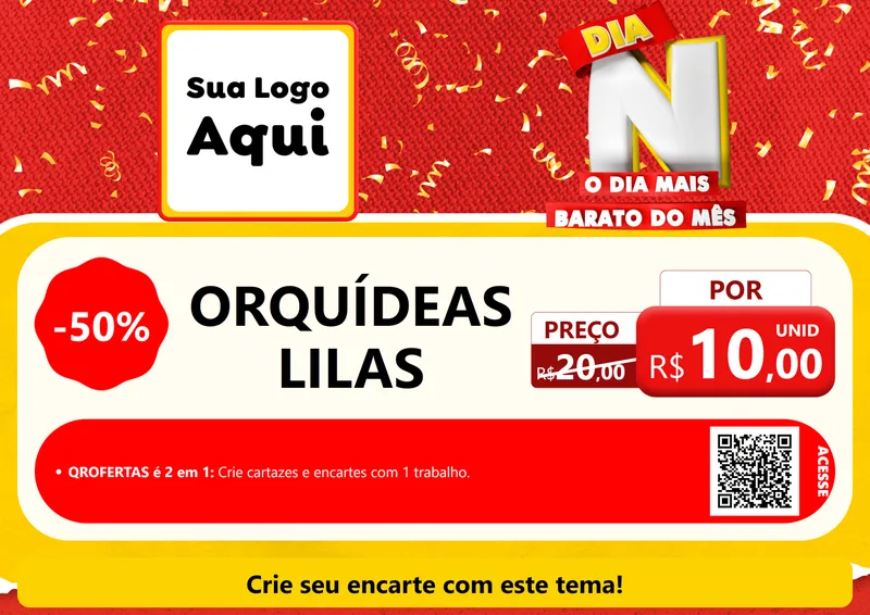 Modelo de Cartaz para Cartaz A4 Horizontal com o tema Dia N o Dia Mais Barato do Mês para Floricultura e jardim
