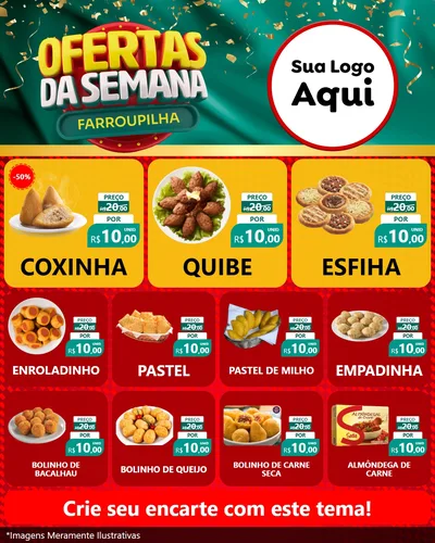 Modelo de Rede Social para Feed Instagram com o tema Ofertas da Semana Farroupilha para Salgadaria