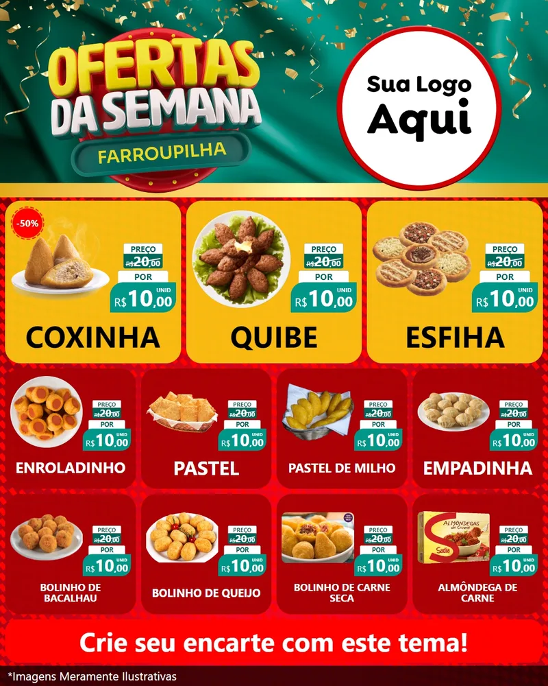 Modelo de Rede Social para Feed Instagram com o tema Ofertas da Semana Farroupilha para Salgadaria