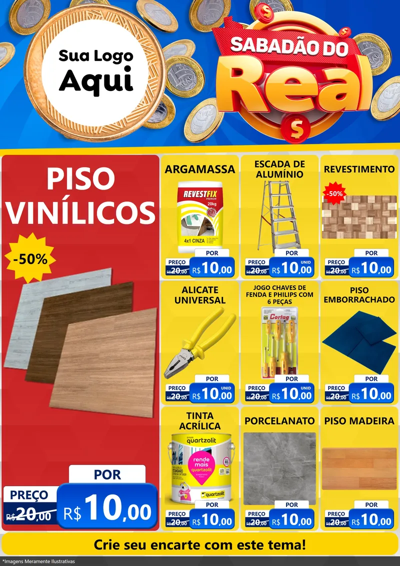 Modelo de Encarte para Encarte A4 Vertical com o tema Sabadão do Real para Material para Construção