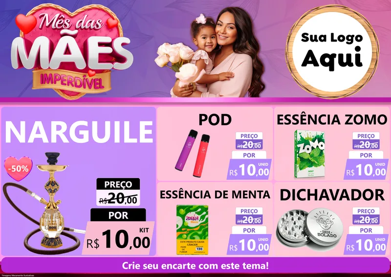 Modelo de Encarte para Encarte A4 Horizontal com o tema Mês das Mães Imperdível para Tabacaria