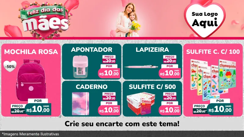 Modelo de TV para TV Horizontal com o tema Feliz Dia das Mães para Papelaria