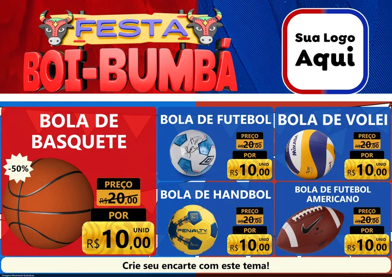 Modelo de Encarte para Encarte A4 Horizontal com o tema Festa Boi Bumbá para Artigos Esportivos