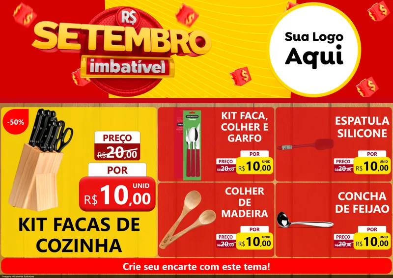 Modelo de Encarte para Encarte A4 Horizontal com o tema Setembro Imbatível para Utilidades Domésticas