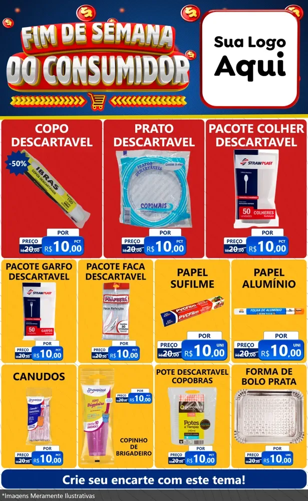 Modelo de Encarte para Encarte Grande com o tema Fim de Semana do Consumidor para Embalagens