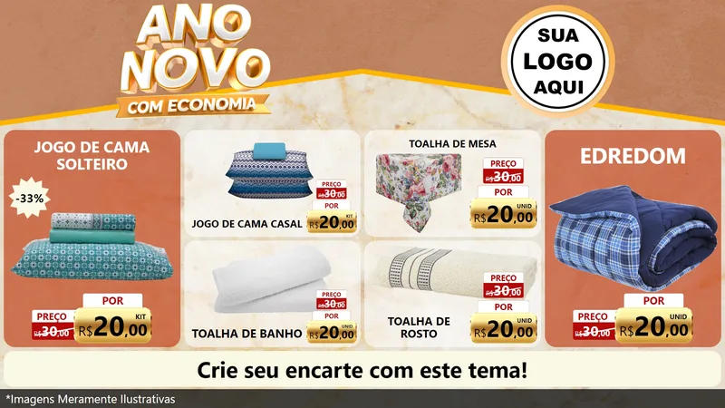 Modelo de TV para TV Horizontal com o tema Ano Novo Com Economia para Cama, Mesa e Banho