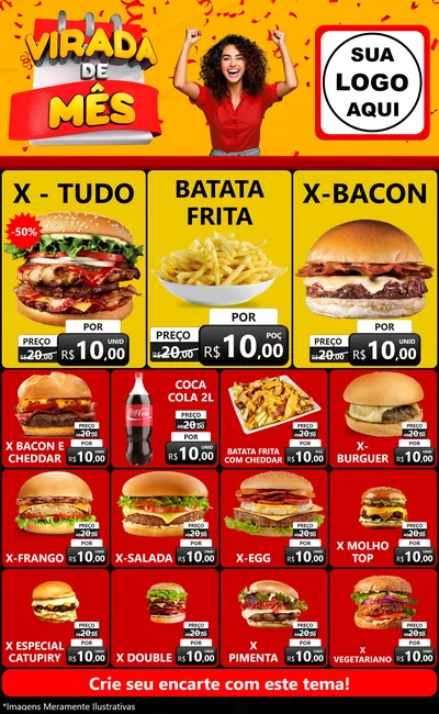 Modelo de Encarte para Encarte Grande com o tema Virada de Mês para Hamburgueria