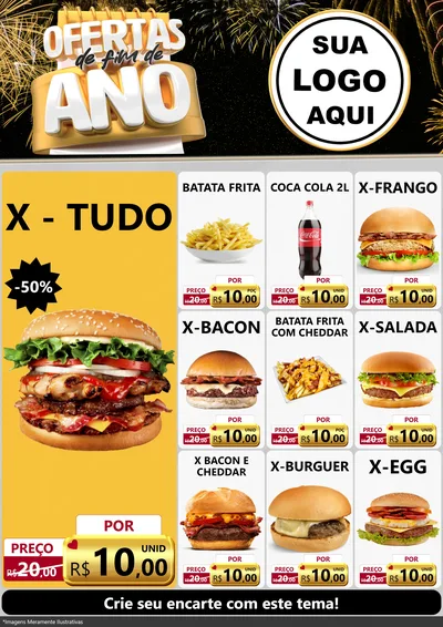 Modelo de Encarte para Encarte A4 Vertical com o tema Ofertas de Fim de Ano para Hamburgueria
