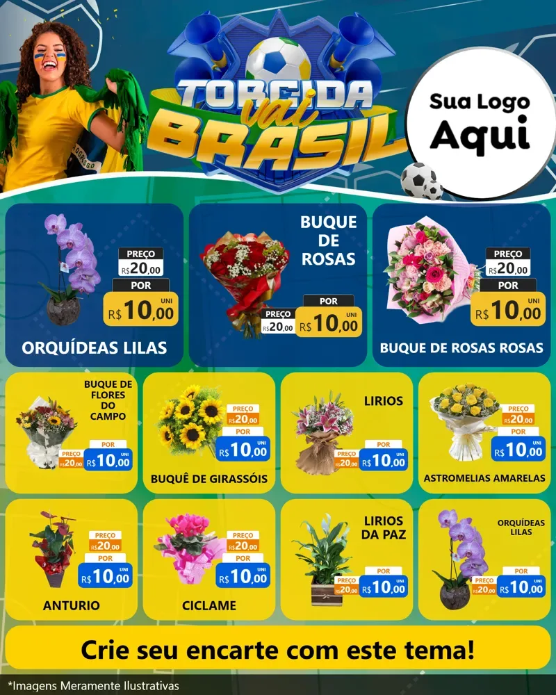Modelo de Rede Social para Feed Instagram com o tema Torcida Vai Brasil - Copa para Floricultura e jardim