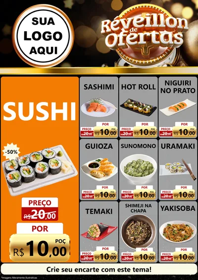 Modelo de Encarte para Encarte A4 Vertical com o tema Réveillon de Ofertas para Comida japonesa