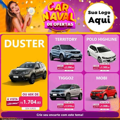 Modelo de Rede Social para Feed Facebook com o tema Carnaval de Ofertas para Concessionaria de Carros