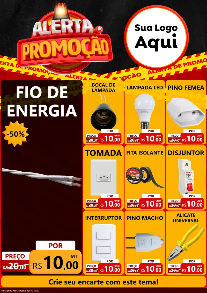 Modelo de Encarte para Encarte A4 Vertical com o tema Alerta de Promoção para Materiais Elétricos