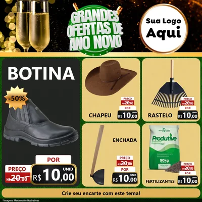 Modelo de Rede Social para Feed Facebook com o tema Grandes Ofertas de Ano Novo para Agropecuária