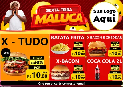 Modelo de Encarte para Encarte A4 Horizontal com o tema Sexta-feira Maluca para Hamburgueria