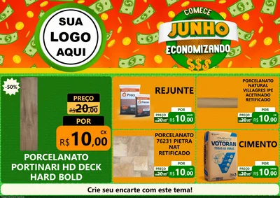 Modelo de Encarte para Encarte A4 Horizontal com o tema Comece Junho Economizando para Pisos e revestimentos