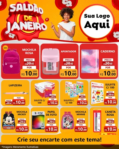 Modelo de Rede Social para Feed Instagram com o tema Saldão de Janeiro para Papelaria