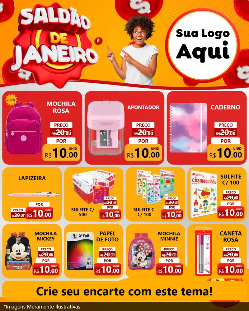 Modelo de Rede Social para Feed Instagram com o tema Saldão de Janeiro para Papelaria