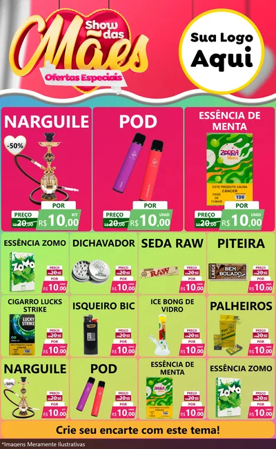 Modelo de Encarte para Encarte Grande com o tema Show das Mães - Ofertas Especiais para Tabacaria