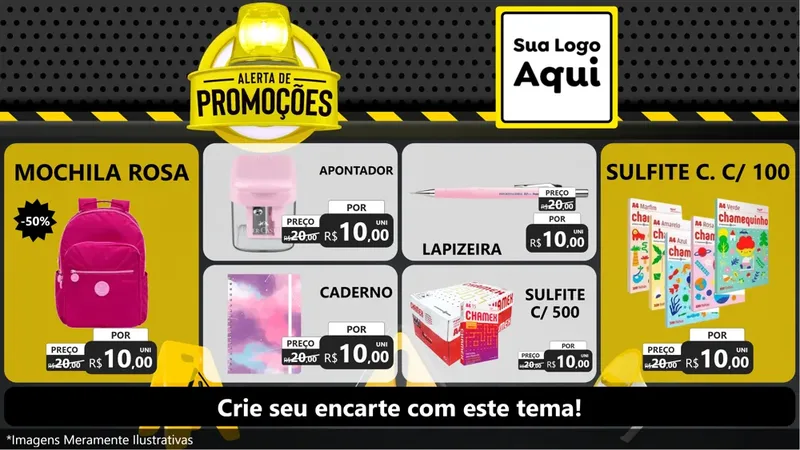 Modelo de TV para TV Horizontal com o tema Alerta de Promoções para Papelaria