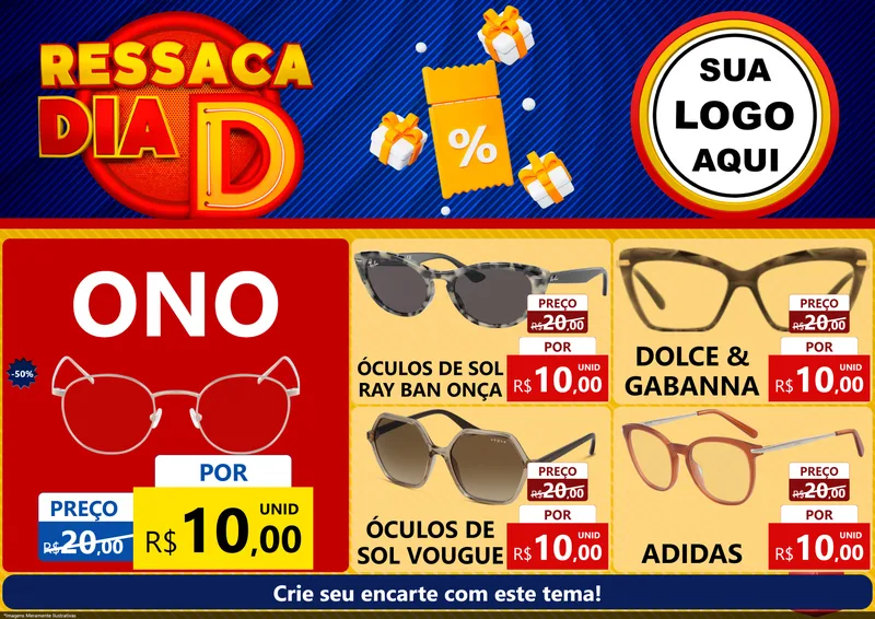 Modelo de Encarte para Encarte A4 Horizontal com o tema Ressaca Dia D para Óticas