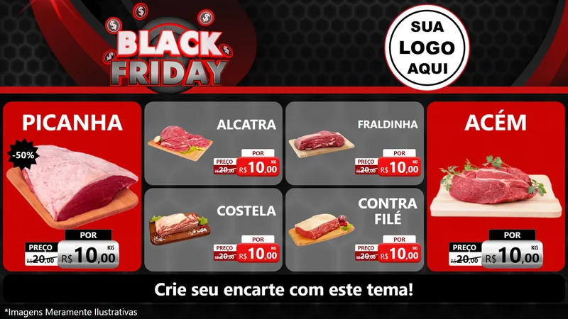 Modelo de TV para TV Horizontal com o tema Black Friday para Açougue