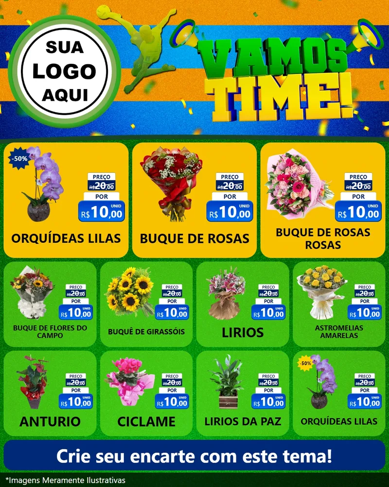 Modelo de Rede Social para Feed Instagram com o tema Vamos Time! para Floricultura e jardim